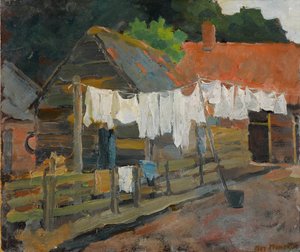 Boerderij met was aan de lijn, ca. 1898 door Piet Mondrian